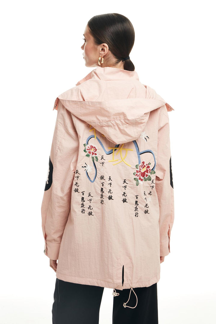 Embroidery Detailed Hooded Jacket Pink