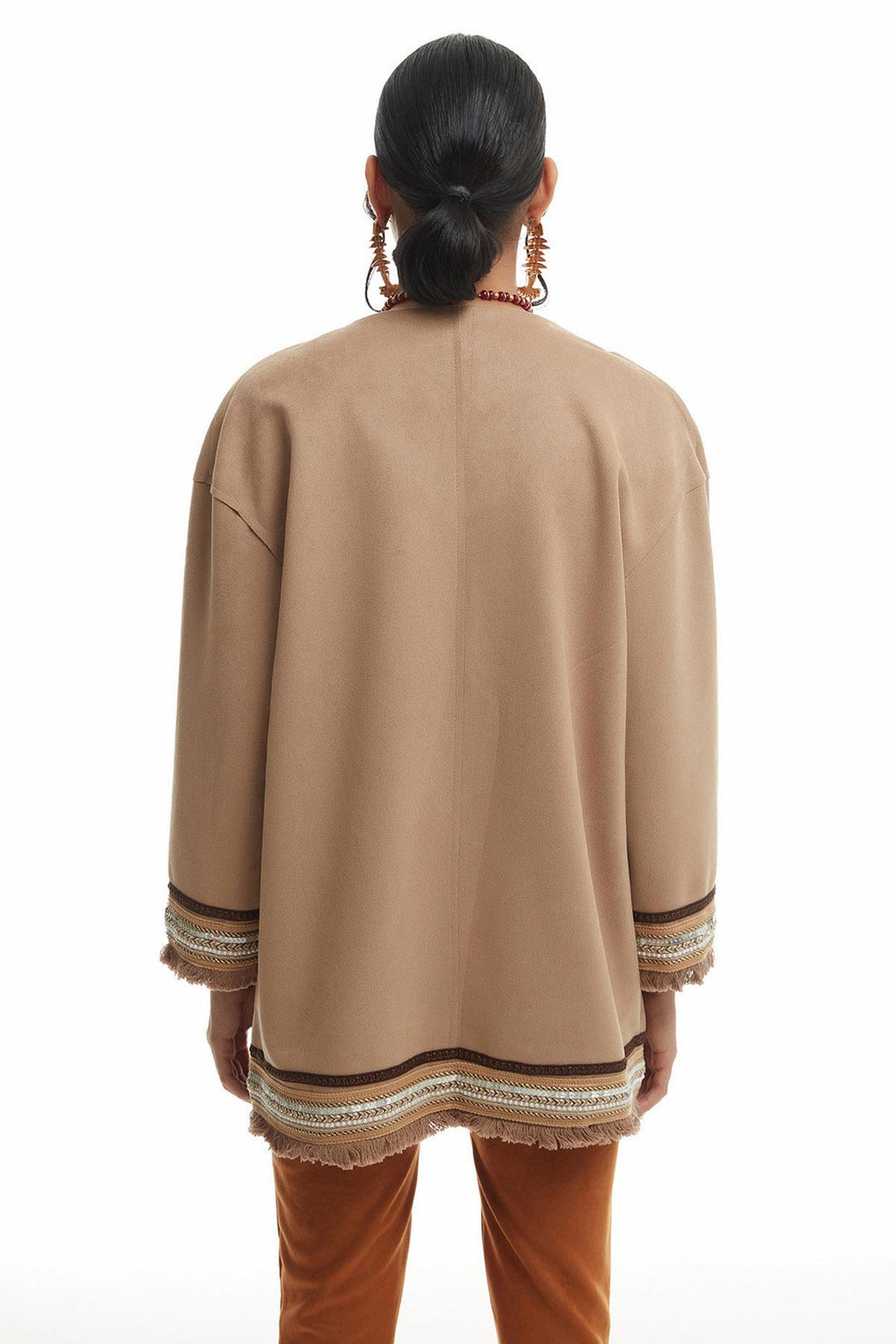 Püskül Detaylı Süet Kimono Bej