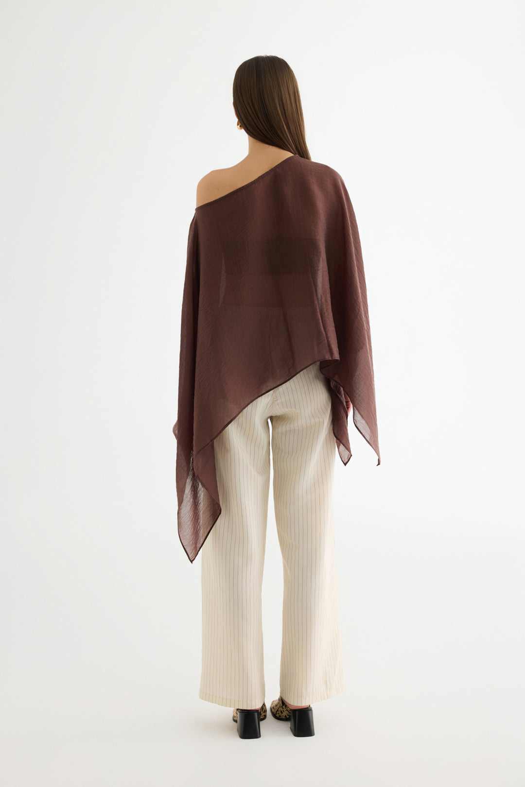 Fularlı Panço Bluz Kahverengi