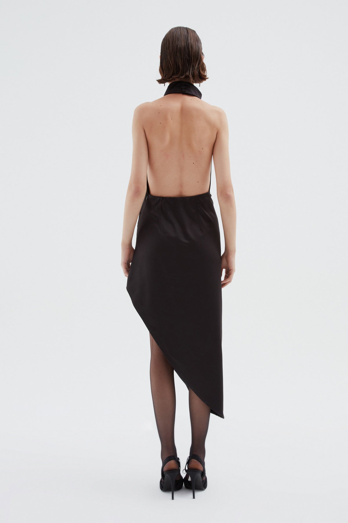 Low Back Slit Satin Dress Black