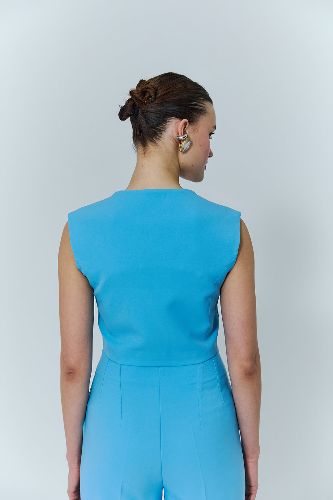 Düğme Detaylı Kısa Yelek Ceket Mavi