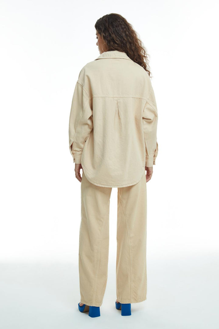 Pocket Detailed Denim Jacket Beige