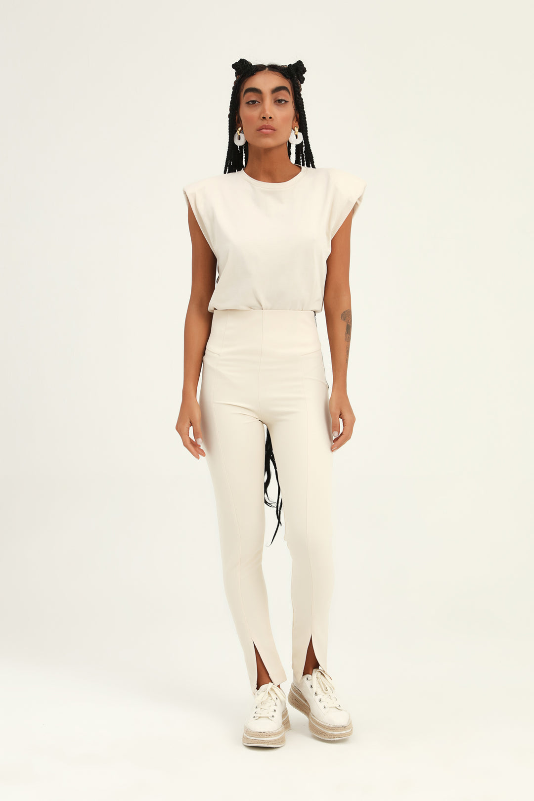 Padded Sleeveless Basic T-Shirt Light Beige