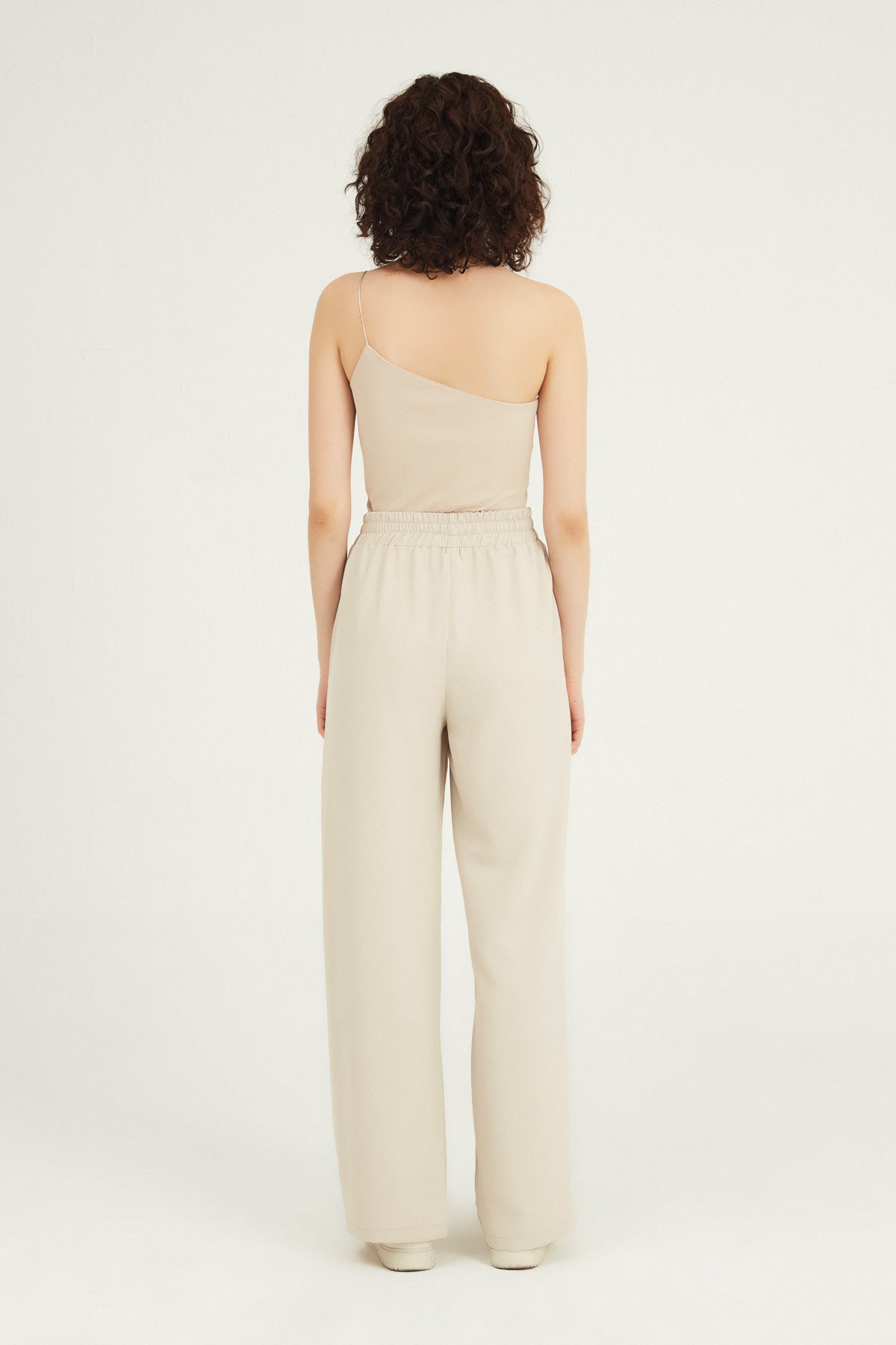 Elastic Waist Wide Leg Trousers Stone