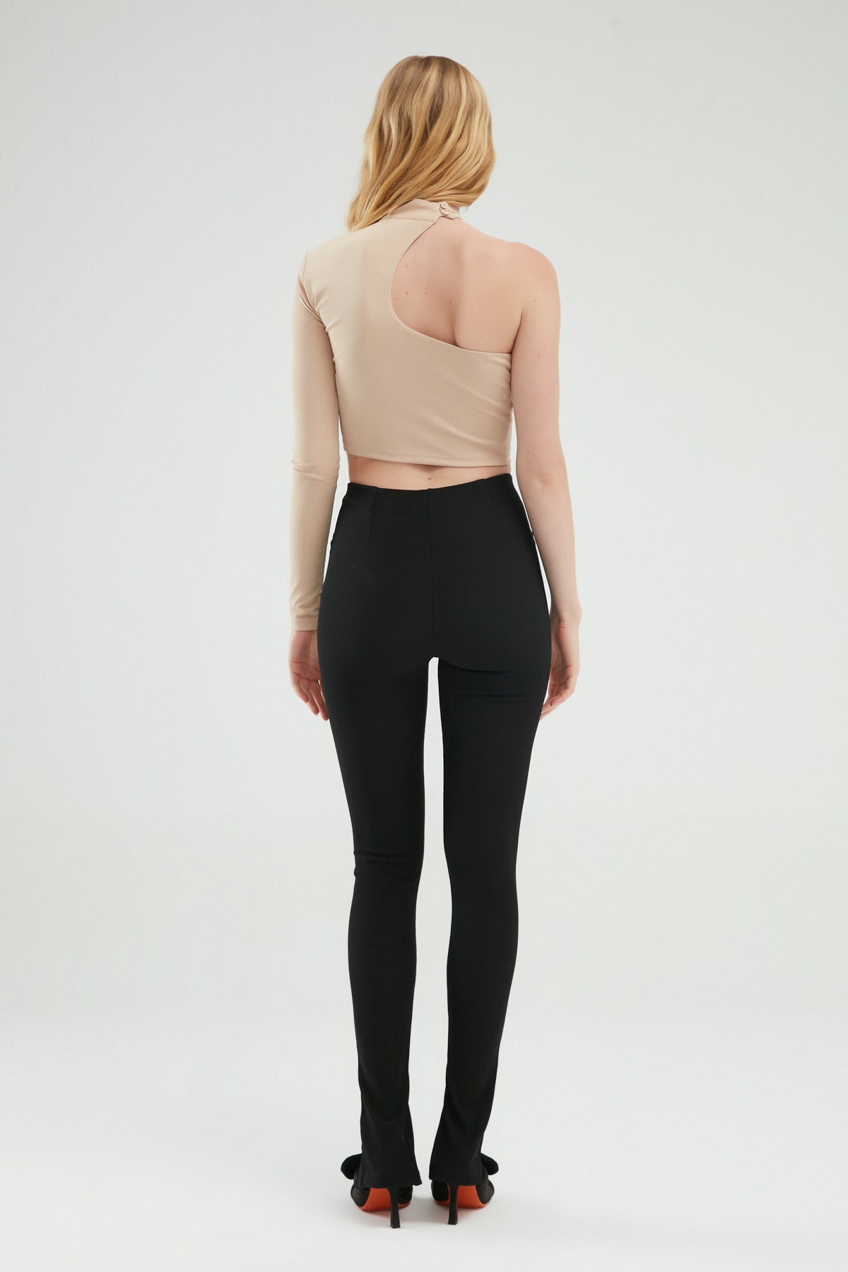 Elastic Waist Slit Trousers Black