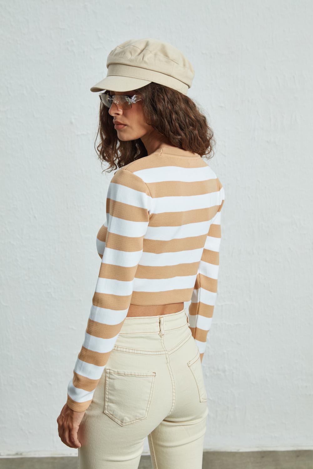 Striped Crop Knitwear Camel