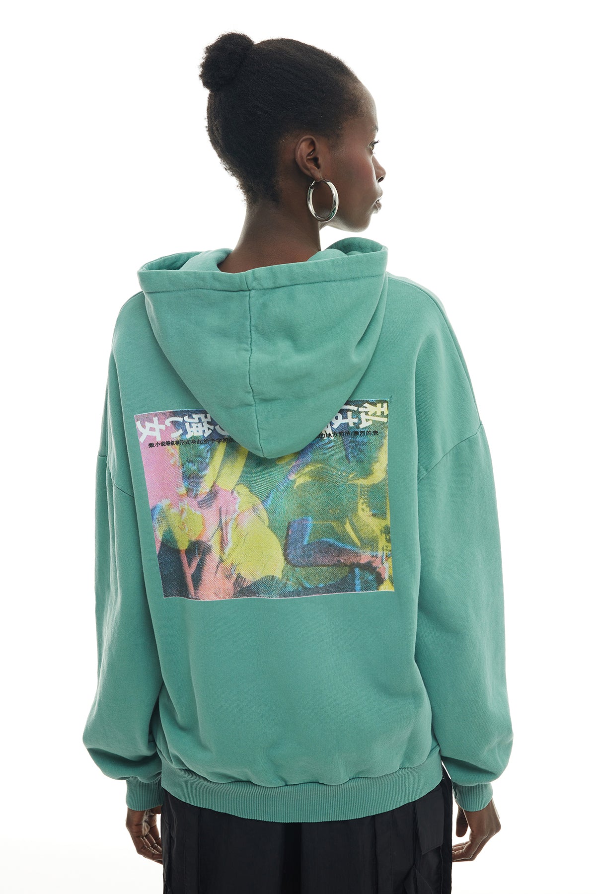 Print Detailed Hoodie Sweatshirt Mint