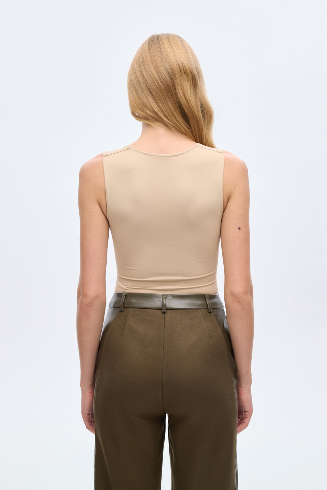 Kare Yaka Basic Bodysuit Bej