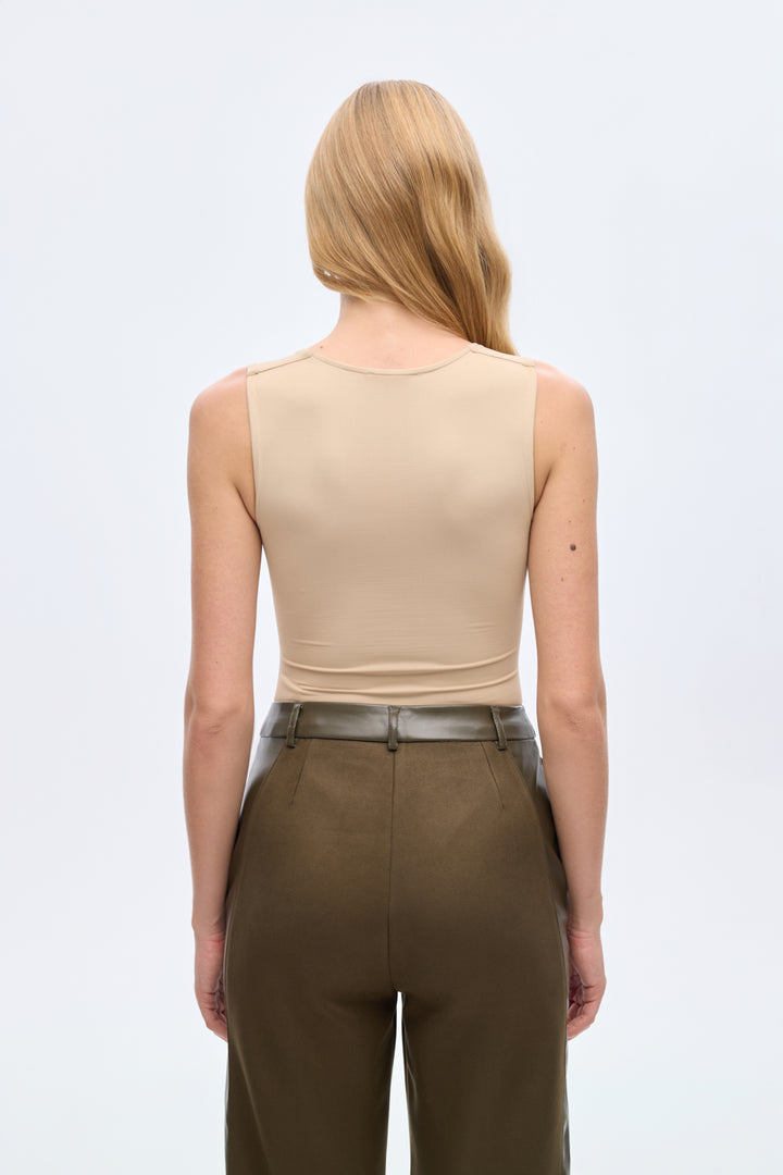 Kare Yaka Basic Bodysuit Bej