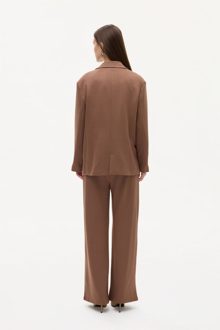 Tek Düğmeli Yumuşak Dokulu Oversize Blazer Ceket Kahverengi