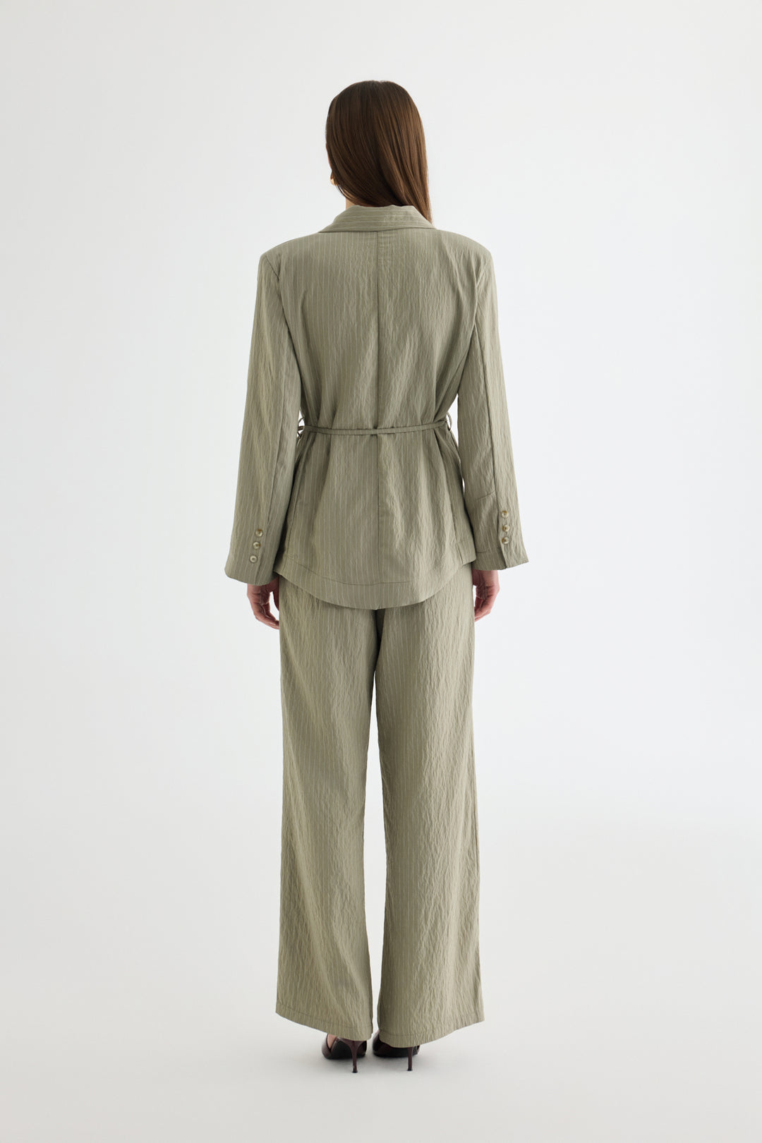 Çizgili Bağcıklı Gömlek Ceket Haki