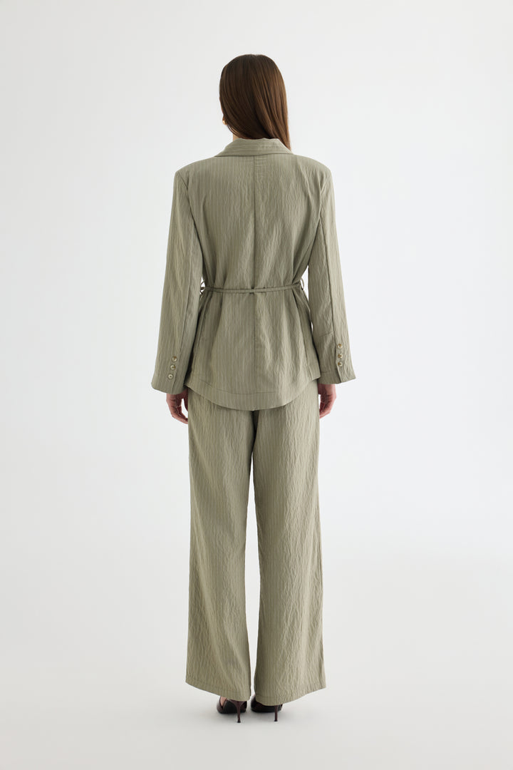 Çizgili Bağcıklı Gömlek Ceket Haki