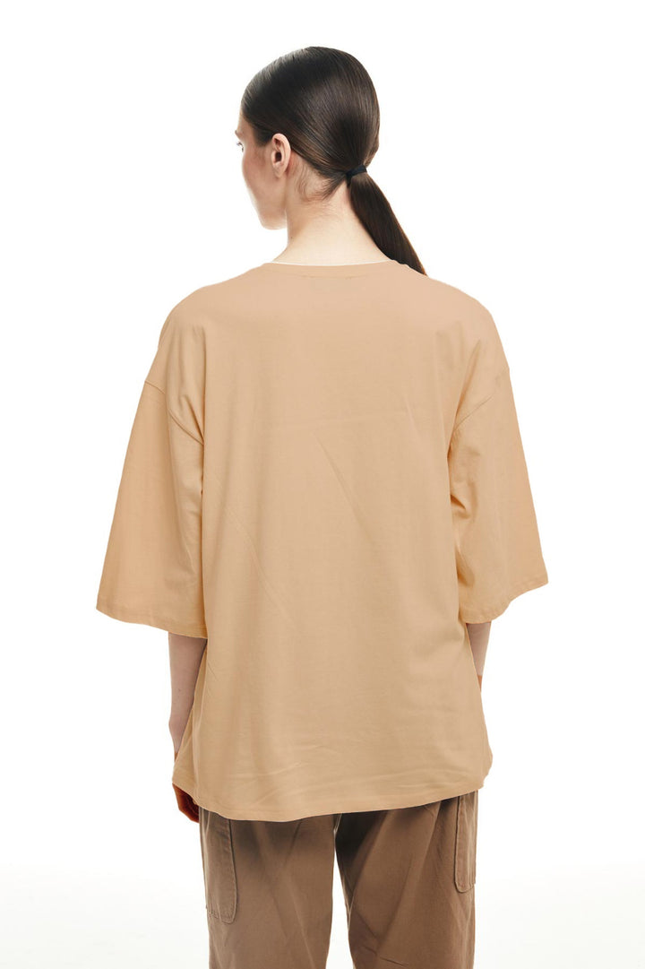 Trojan Sleeve Basic Oversize T-Shirt Beige