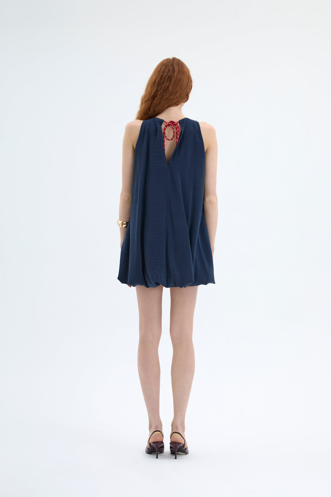 Halter Yaka Mini Balon Elbise Lacivert