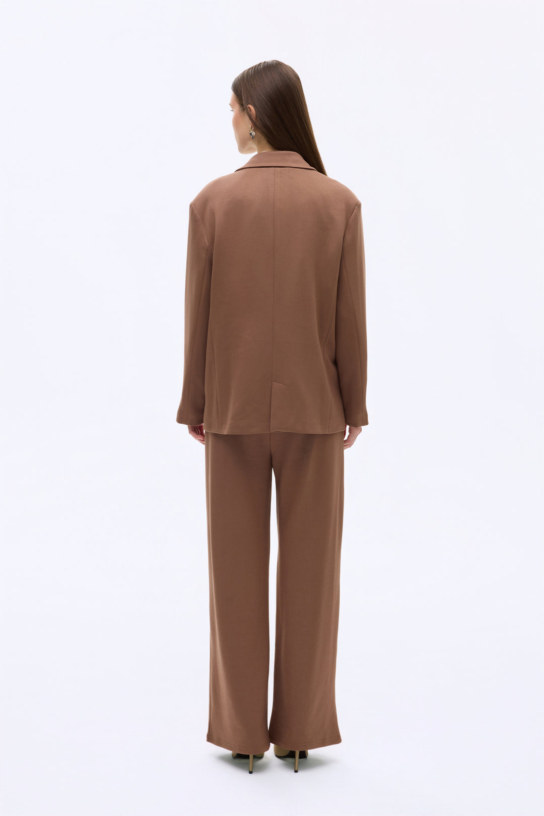Tek Düğmeli Yumuşak Dokulu Oversize Blazer Ceket Kahverengi