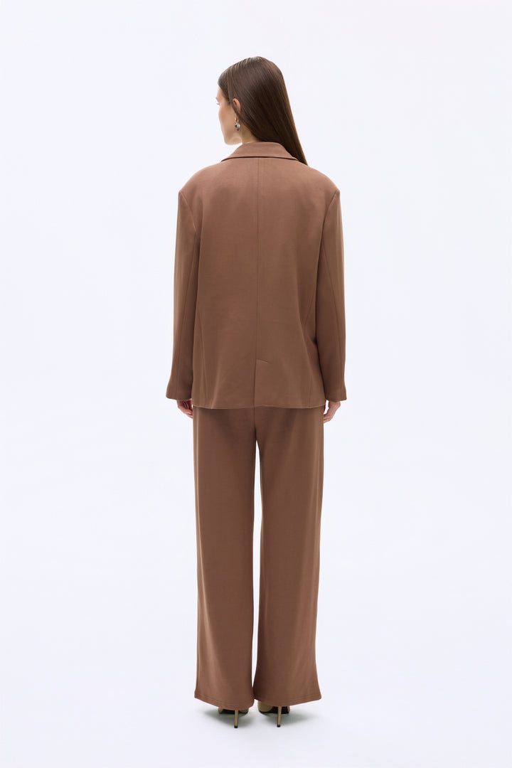 Tek Düğmeli Yumuşak Dokulu Oversize Blazer Ceket Kahverengi