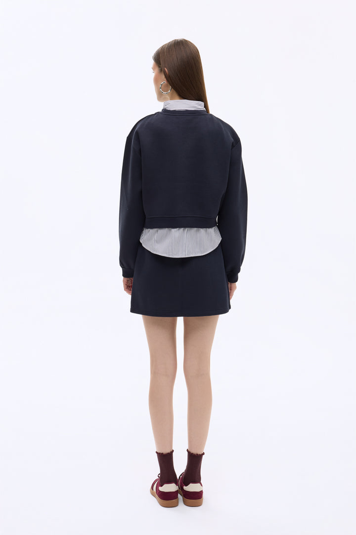Gömlek Garnili Nakışlı Sweatshirt Lacivert
