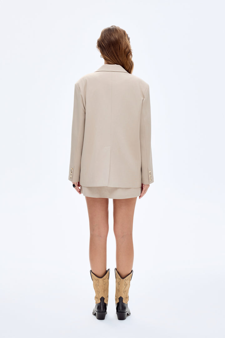 Toka Aksesuarlı Oversize Blazer Ceket Bej