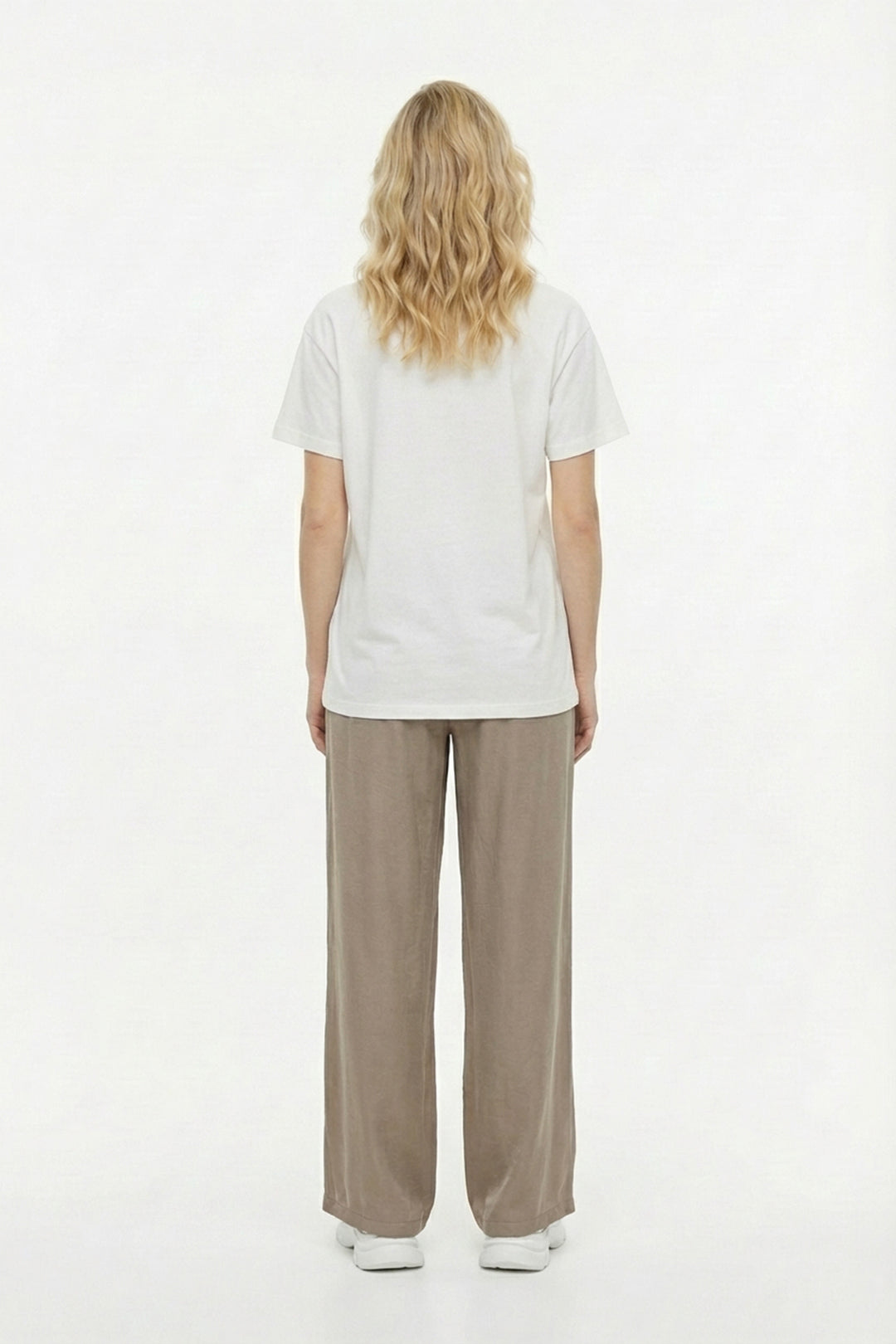 Kokteyl Baskılı Bisiklet Yaka Tişört Ekru