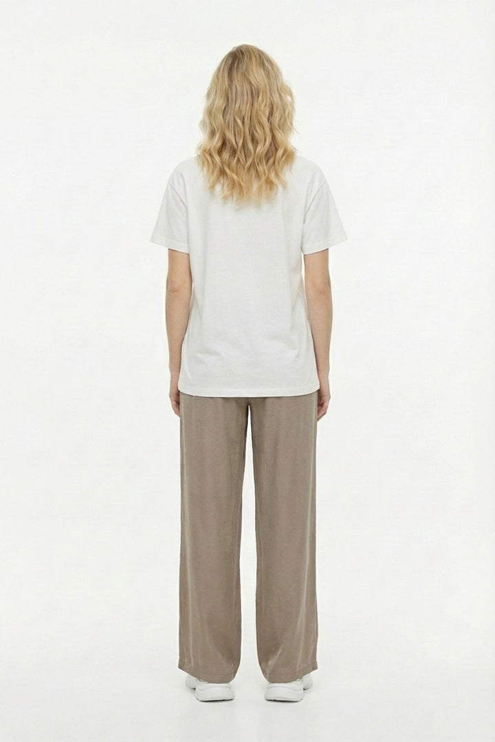 Kokteyl Baskılı Bisiklet Yaka Tişört Ekru