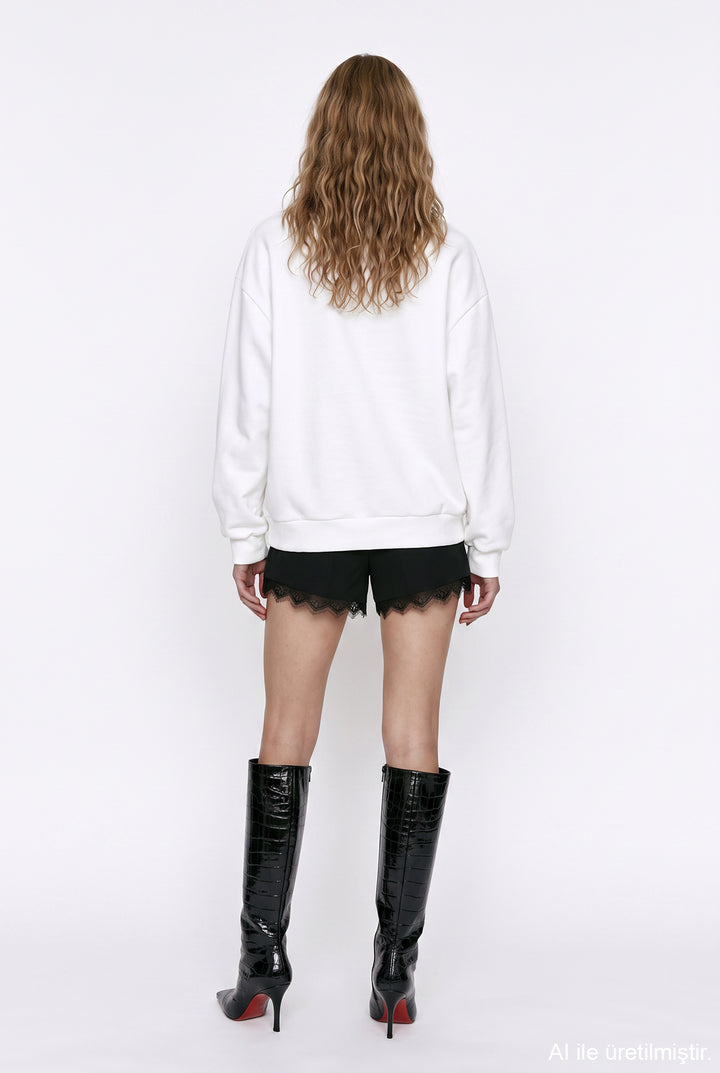 Radyo Baskılı Oversize Sweatshirt Ekru
