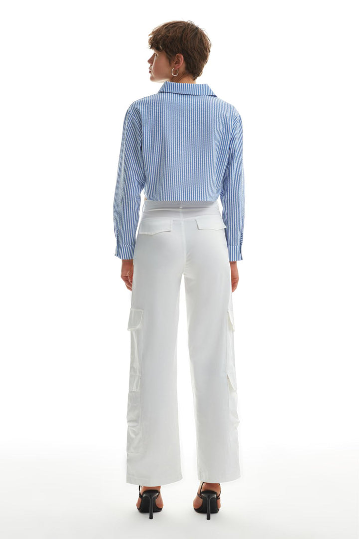 Büzgü Cepli Kargo Pantolon Ekru