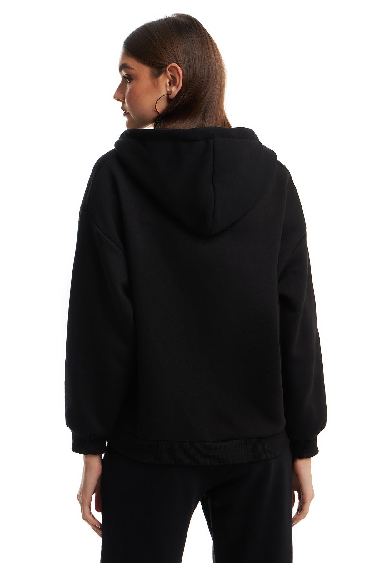 Zipper Hoodie Sweatshirt Black