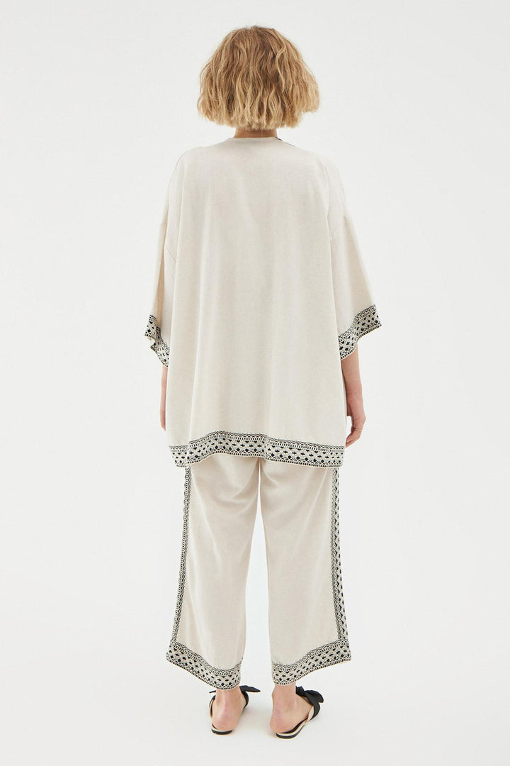 Striped Detailed Kimono Natural