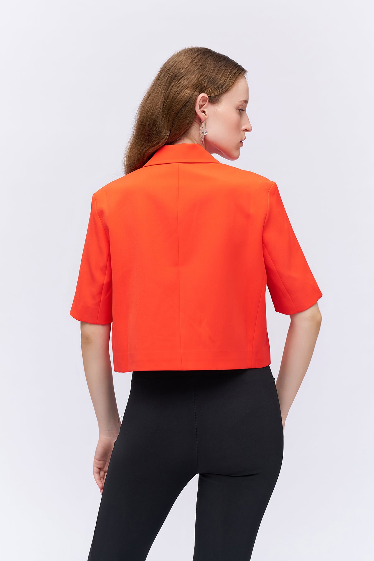 Short Sleeve Crop Blazer Jacket Orange