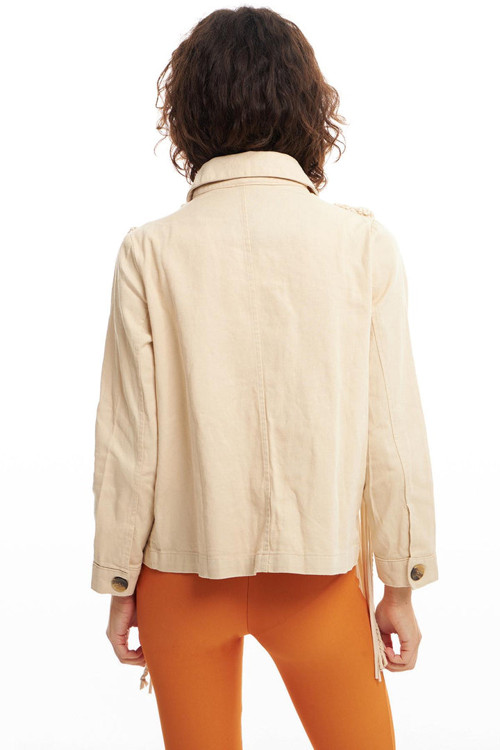 Tassel Detailed Denim Jacket Stone