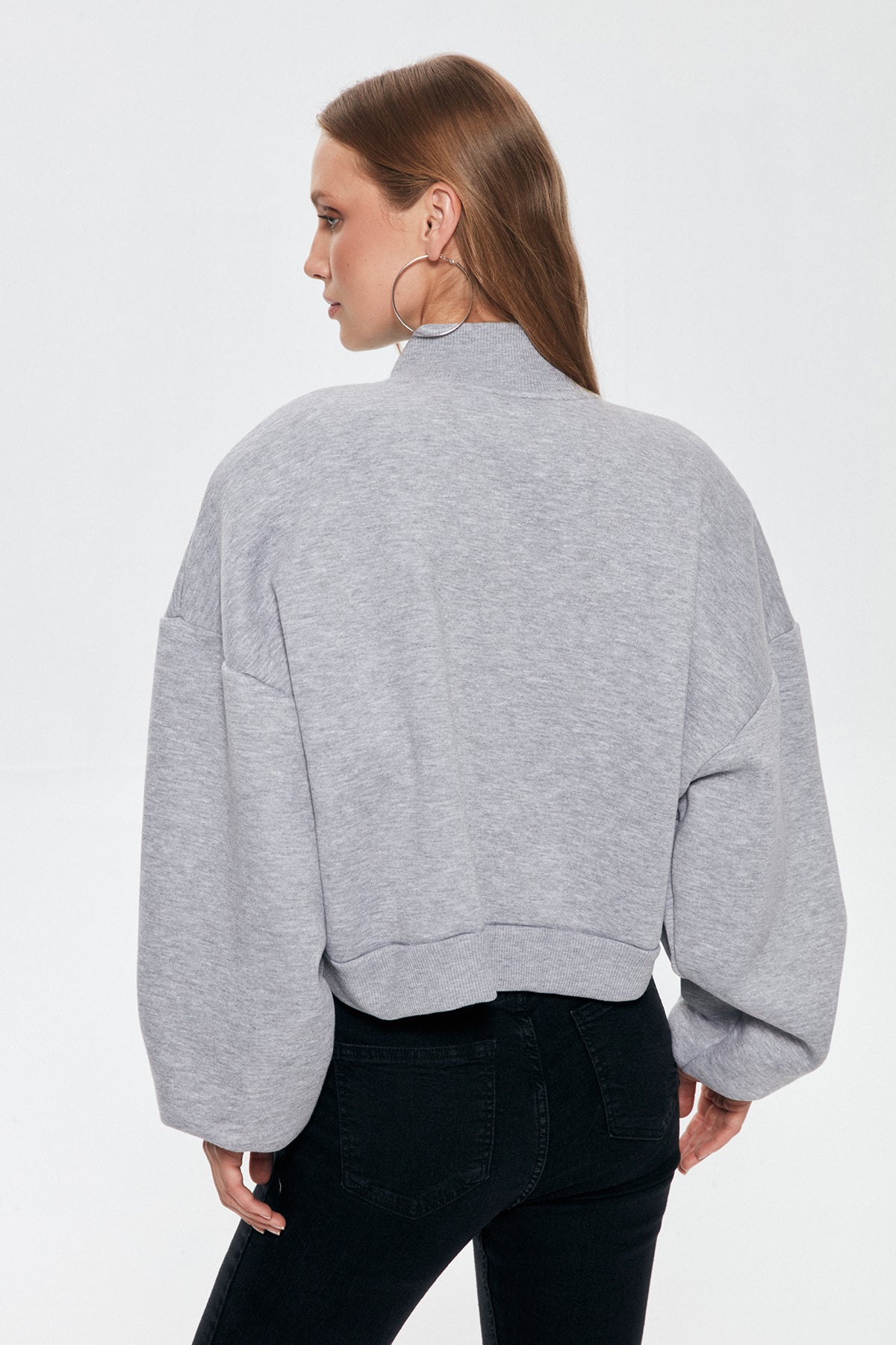 Fermuar Detaylı Crop Sweatshirt Grimelanj