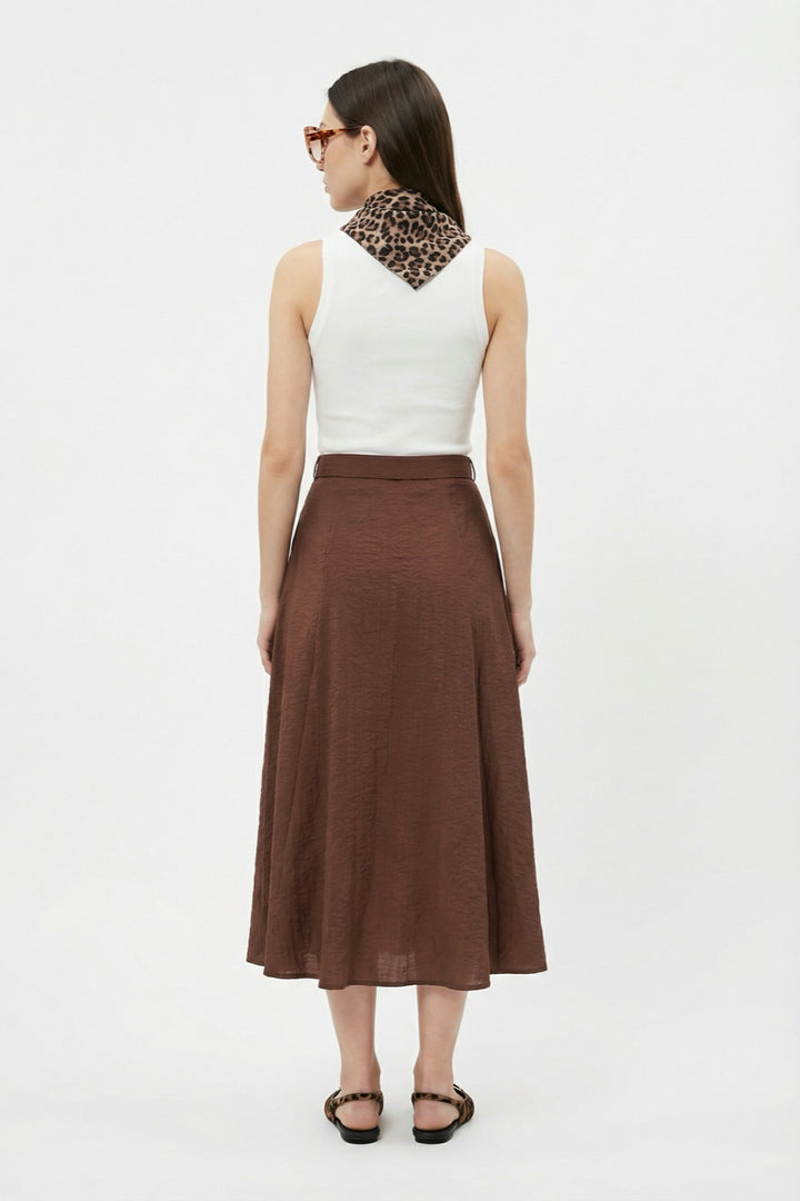 Leopar Fularlı Kombine Midi Elbise Kahverengi