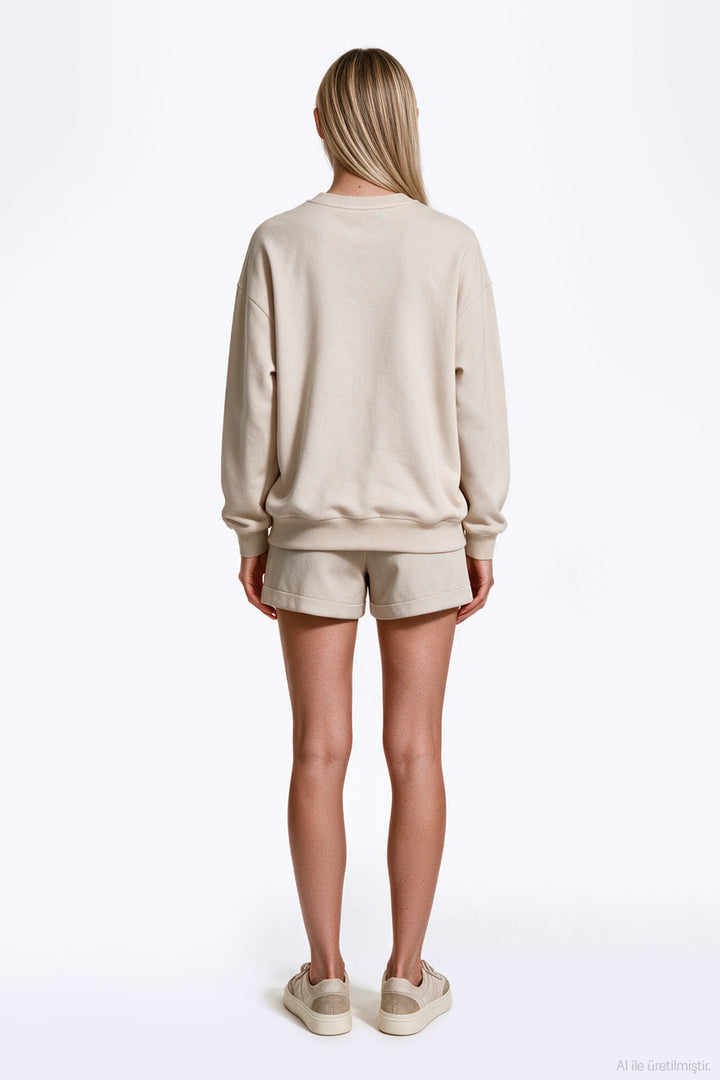 Love Nakışlı Sweatshirt Krem