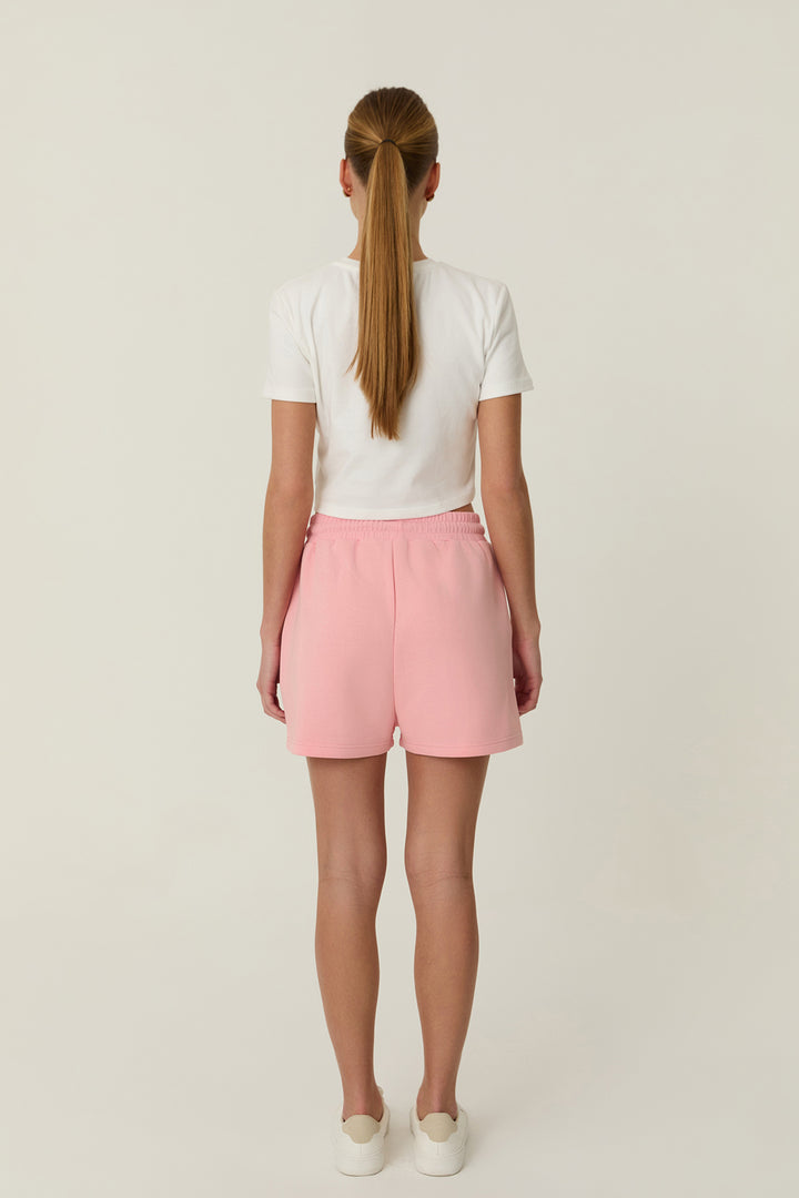 Beli Lastikli Cepli Mini Şort Pembe