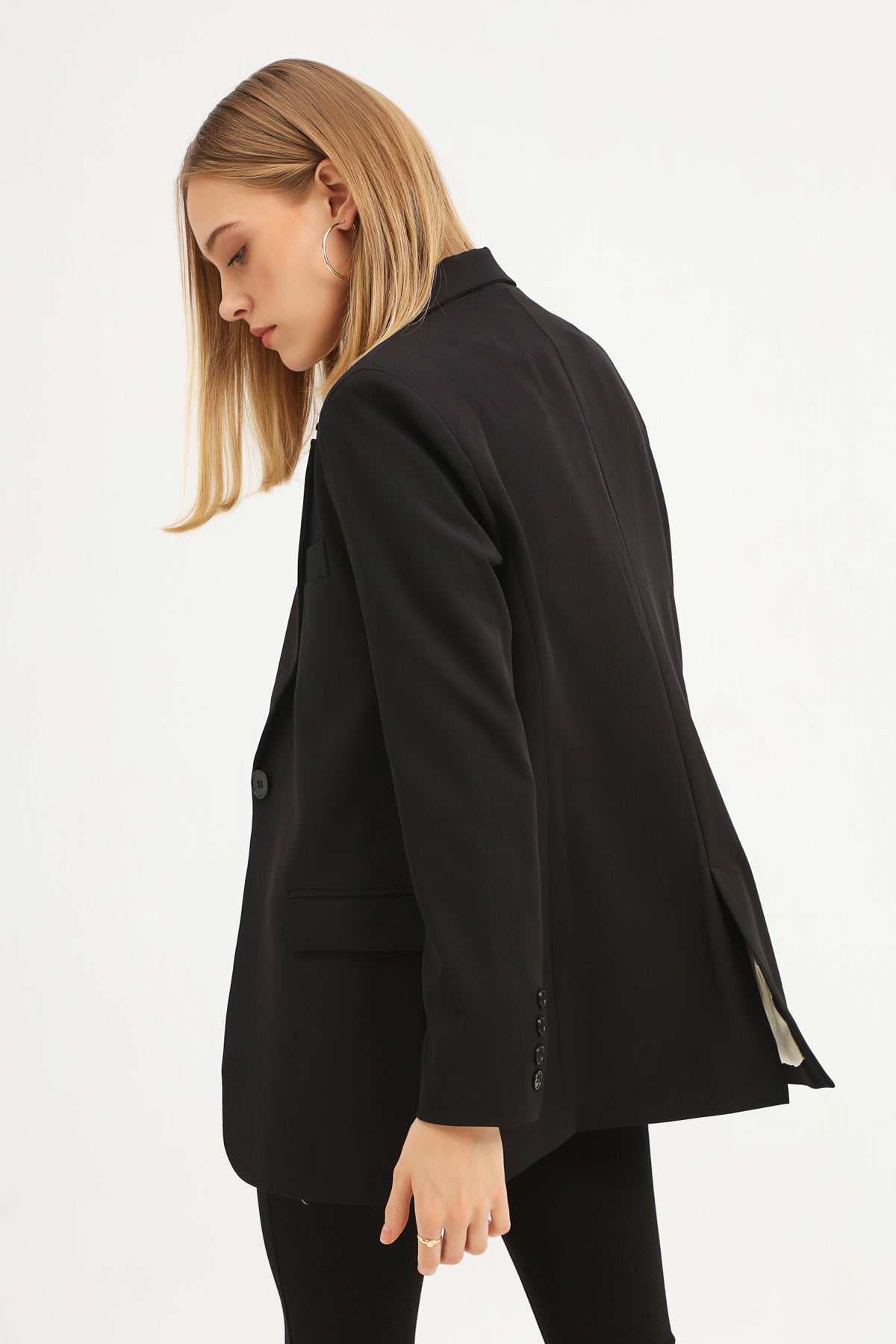 Single Button Blazer Jacket Black