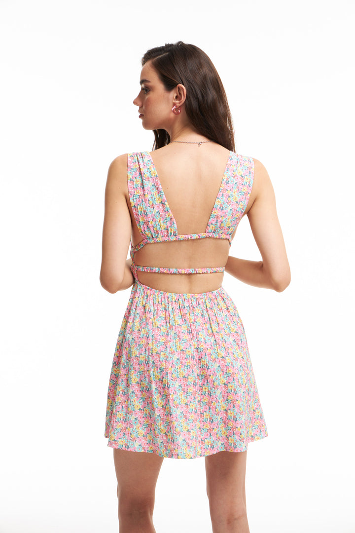 Low Back Pleated Dress Pink