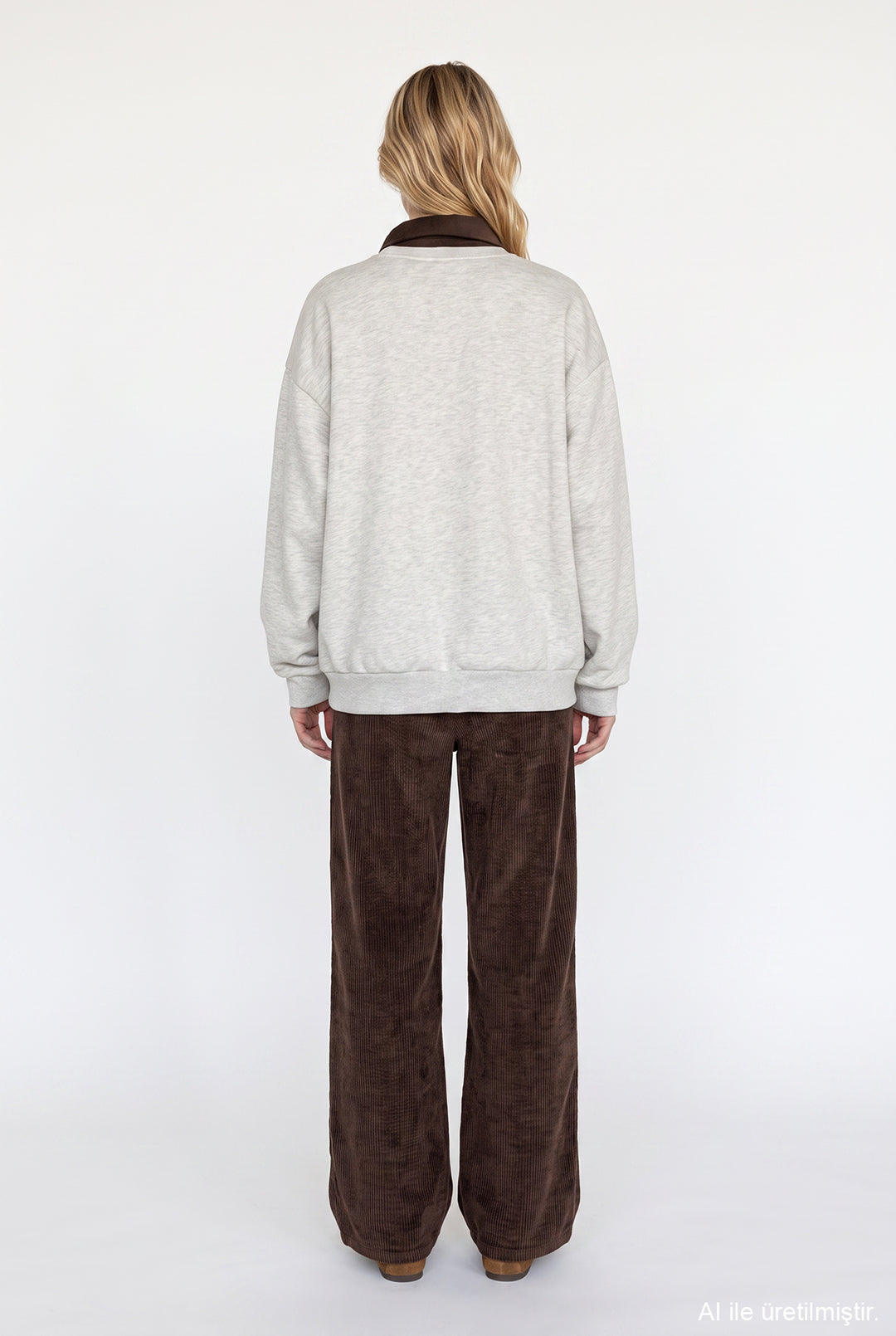 Polo Yaka Amore Nakışlı Oversize Sweatshirt Bejmelanj