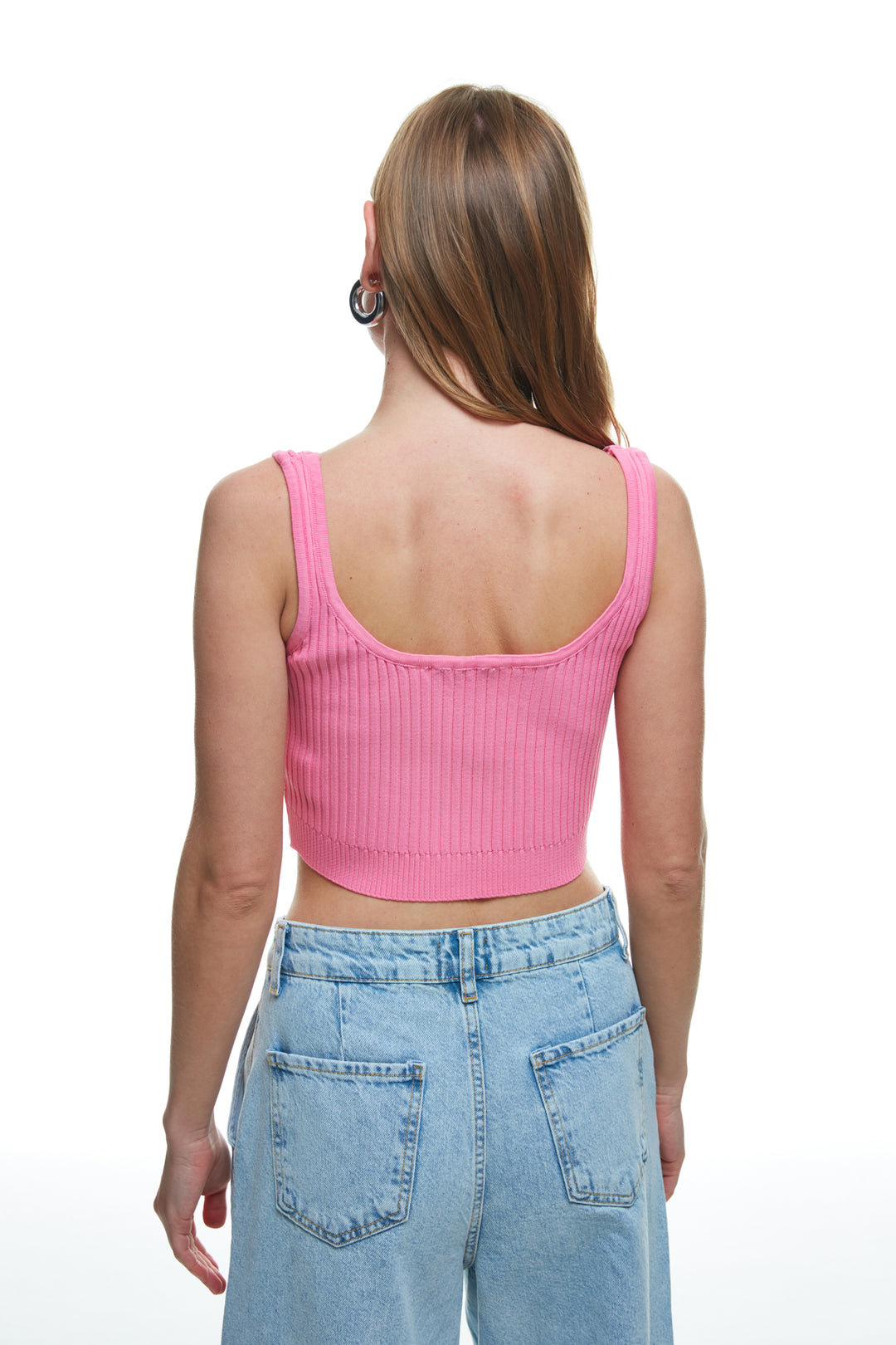 Button Detailed Strap Crop Knitwear Pink