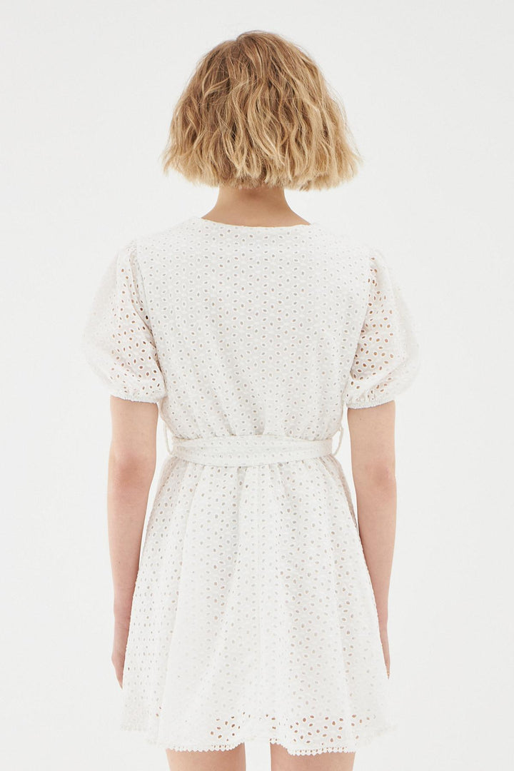 Tie Waist Guipure Dress Ecru