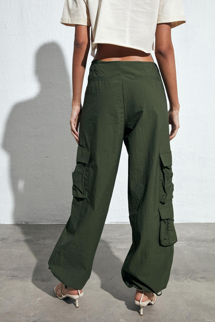 Elastic Parachute Trousers Khaki