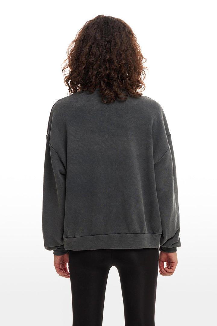 Yazı Baskılı Overisize Sweatshirt Antrasit