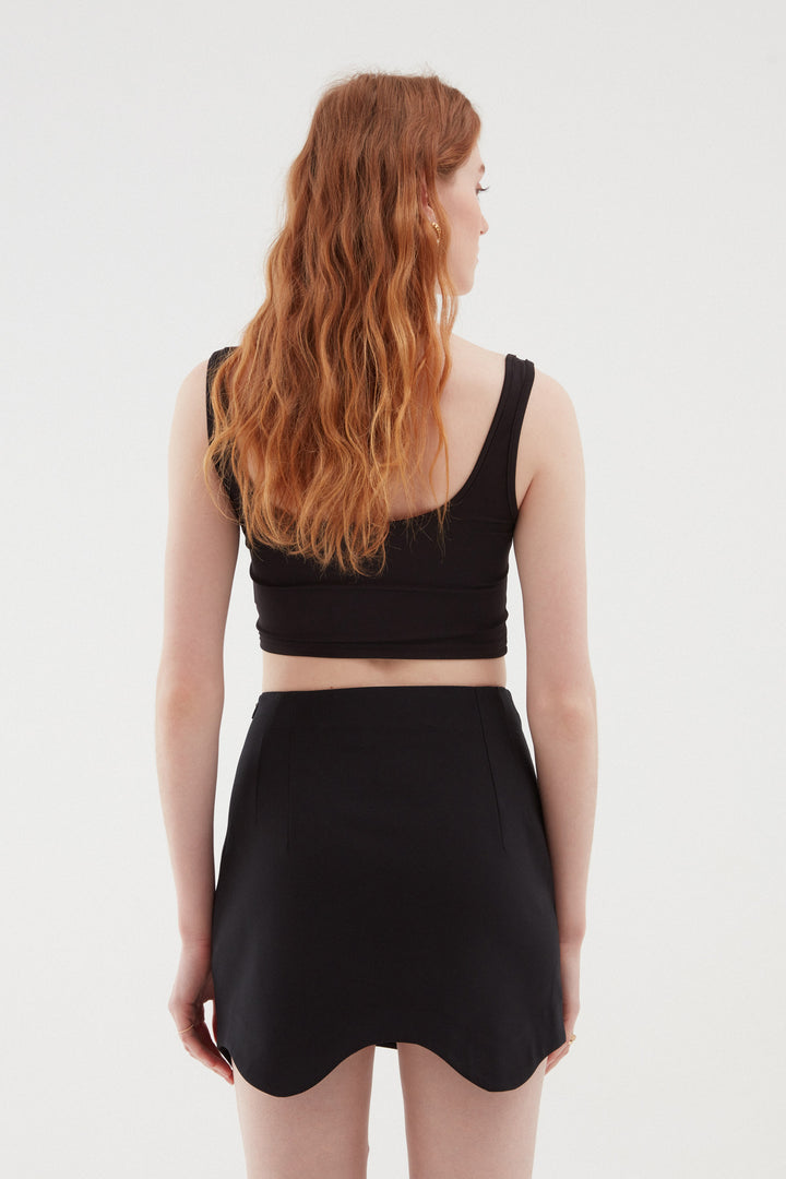 Asimetrik Mini Etek Siyah