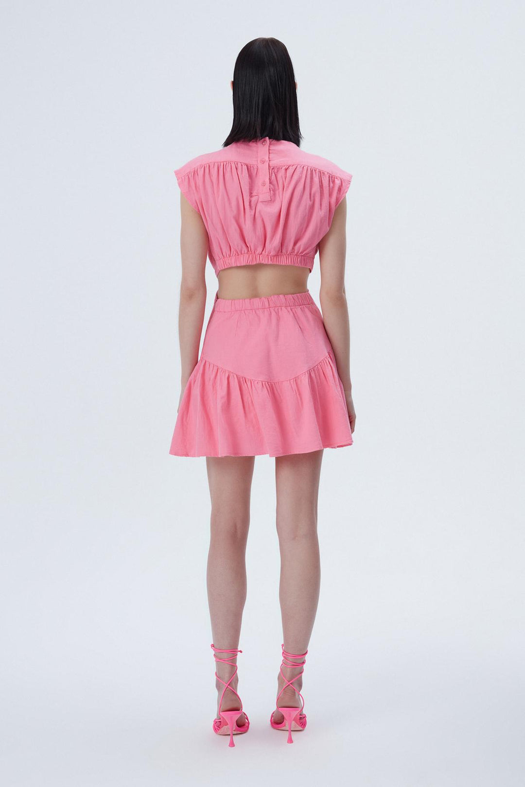 Pile Detaylı Cut Out Elbise Pembe