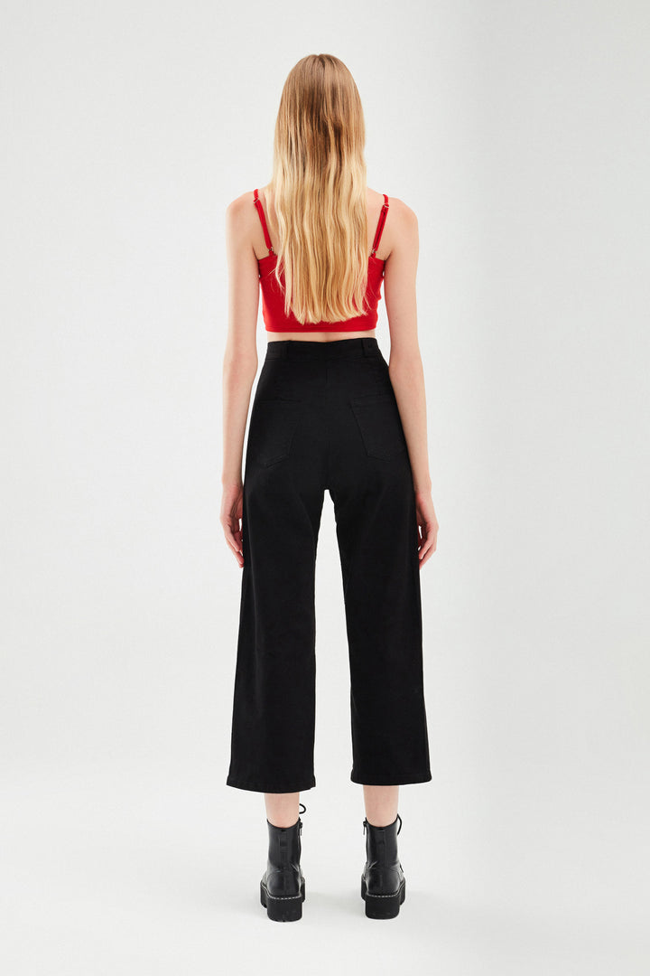 High Waist Gabardine Trousers Black