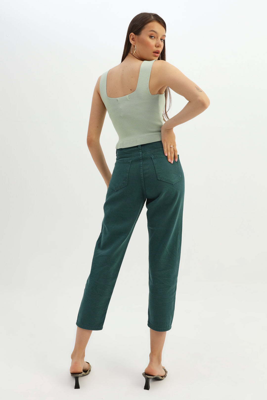Gabardine Mom Jean Dark Green