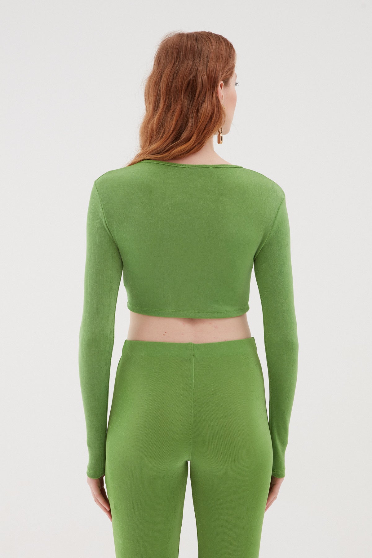 Decollete Detailed Crop Blouse Green