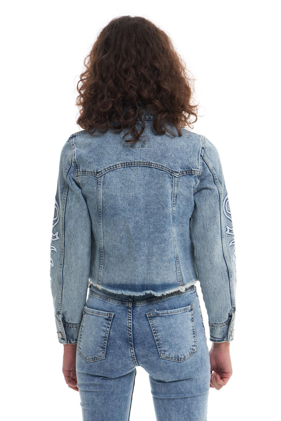 Embroidery Detailed Denim Jacket Ice Blue