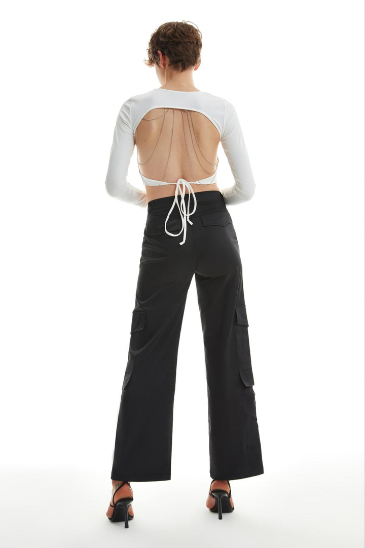 Büzgü Cepli Kargo Pantolon Siyah