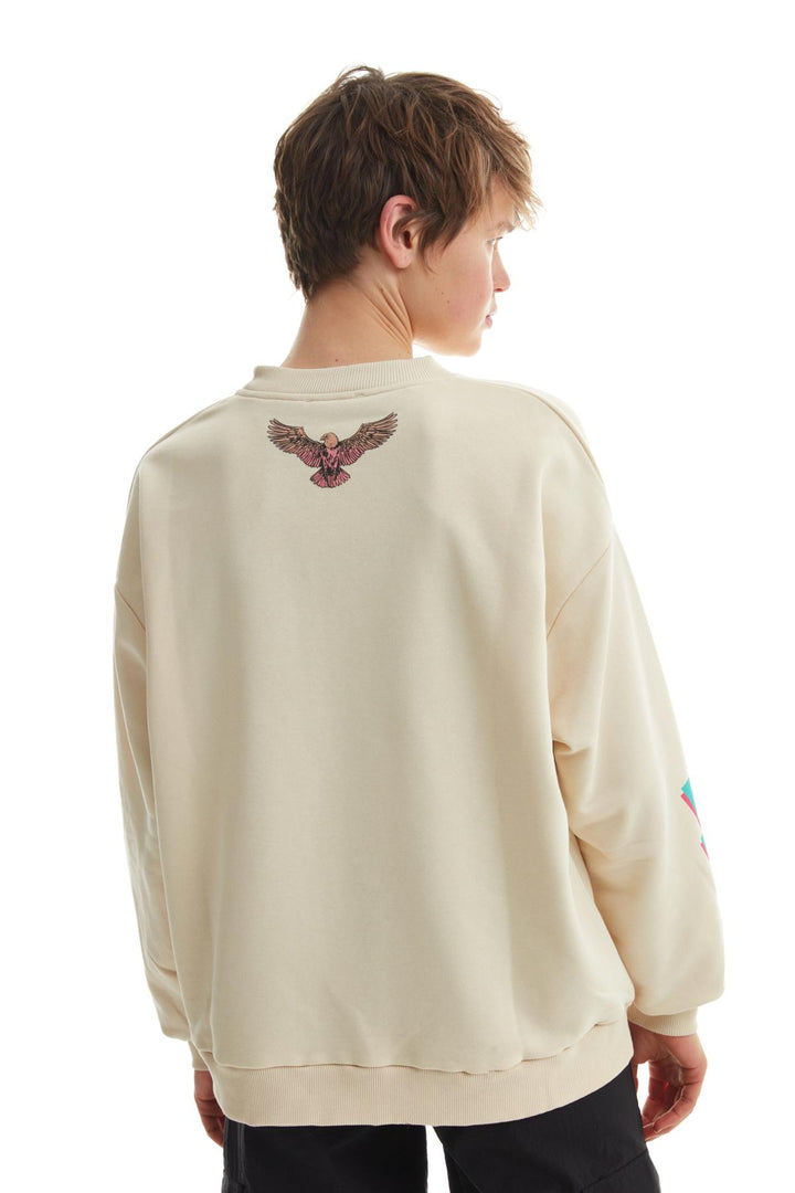 Oversize Printed Sweatshirt Beige