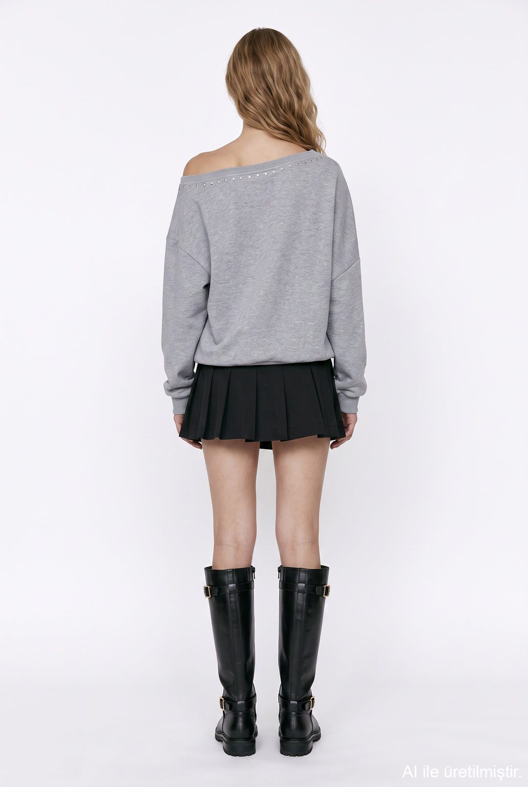 Kayık Yaka Yıldız Baskılı Sweatshirt Grimelanj